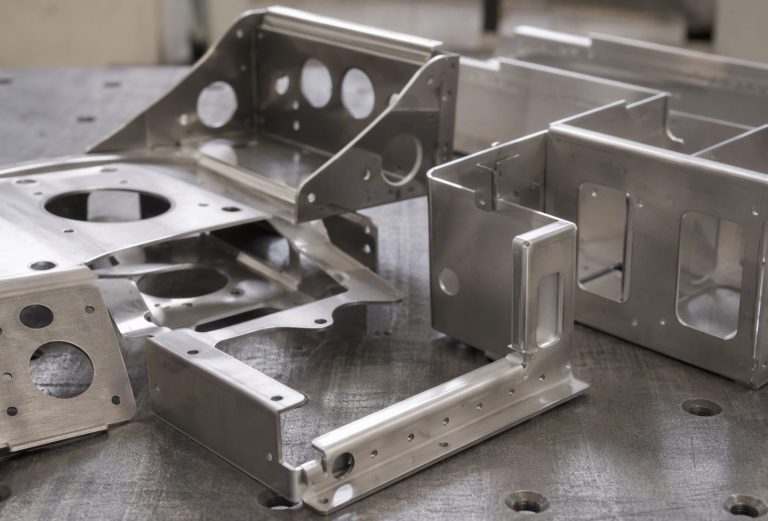 Formed aluminium aerospace brackets and ribs with lightening holes and multi-bend flanges